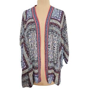 Knox Rose Kimono Cardigan Womens M/L Half Sleeve Boho Gypsy‎ Cardi Blue